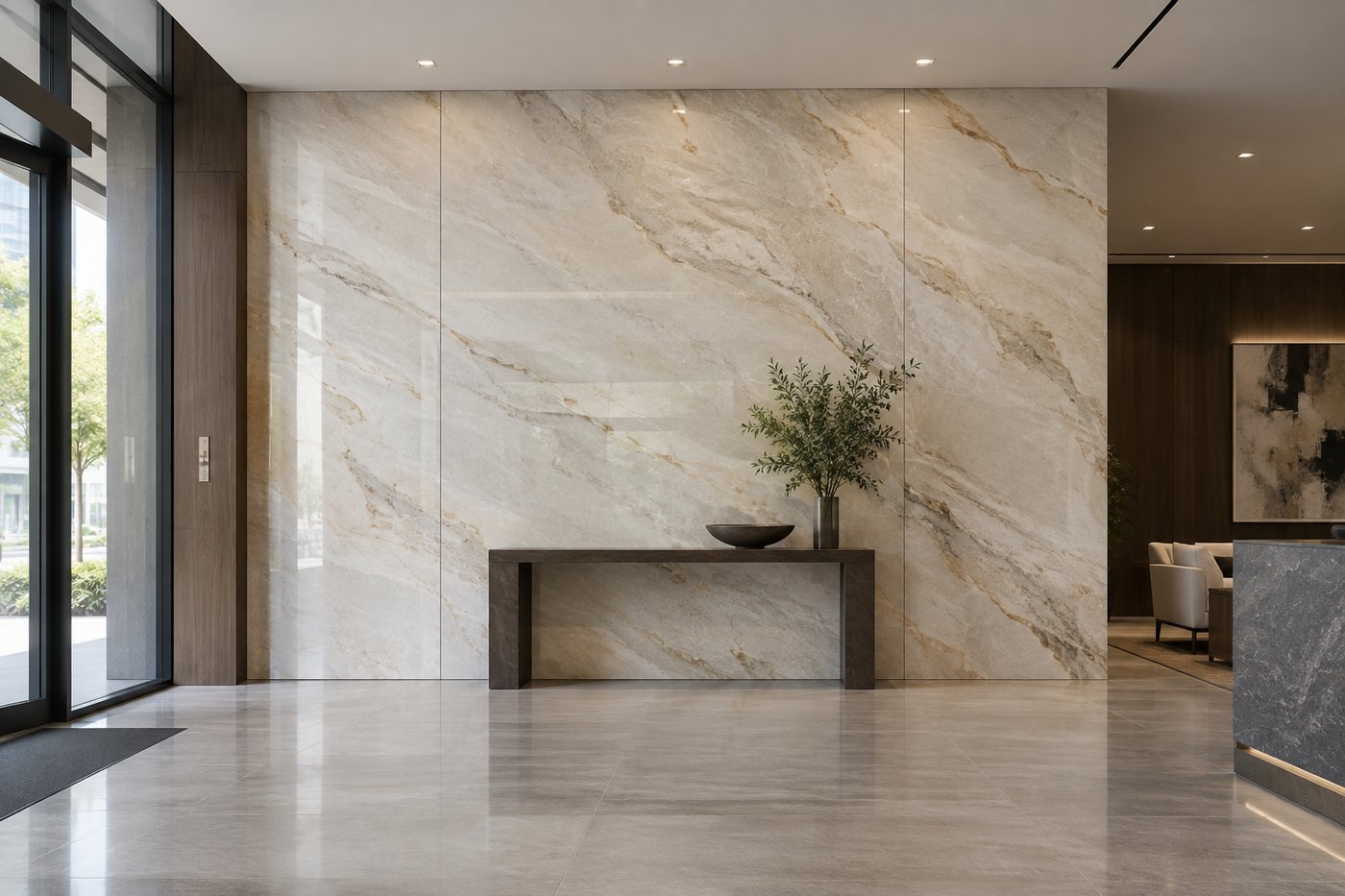 Full-height porcelain statement wall